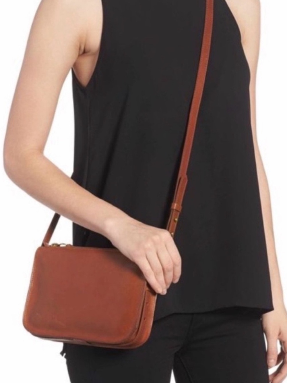 MADEWELL The Simple Crossbody Shoulder Bag in cognac brown leather